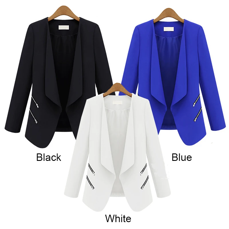 Новый офисный костюм для девушек 3 цвета черный белый и синий куртка на молнии с