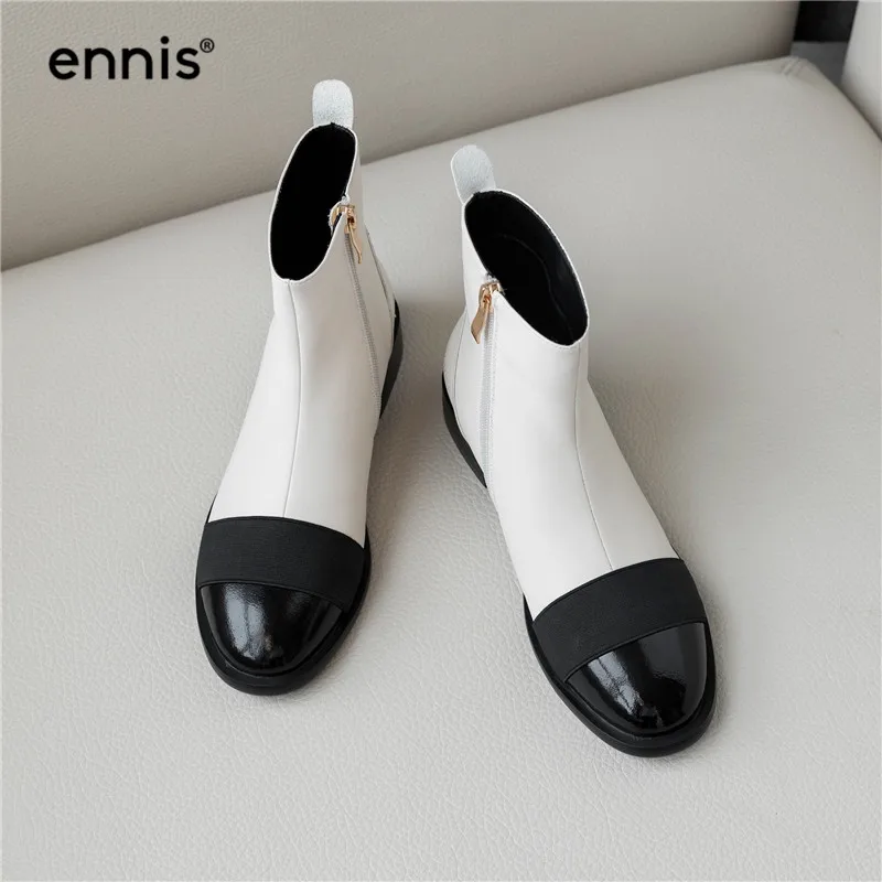 ENNIS/; черные ботинки на плоской подошве; женские ботинки из натуральной кожи; Осенняя обувь на низком каблуке; белые дизайнерские женские ботинки «Челси»; модная обувь; A962