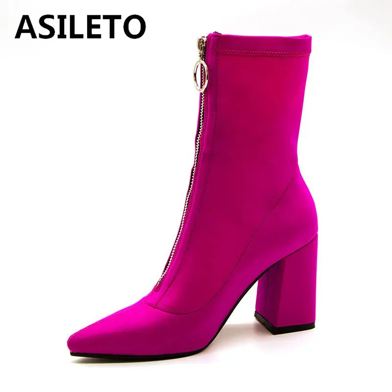 ASILETO/ботильоны для женщин из эластичной ткани с острым носком на высоком