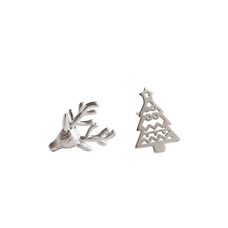 100% 925 Sterling Silver Simple Mini Elk Hollow Christmas Tree Stud Earrings for Women Fine Jewelry Engagement Gift WDE034 | Украшения и