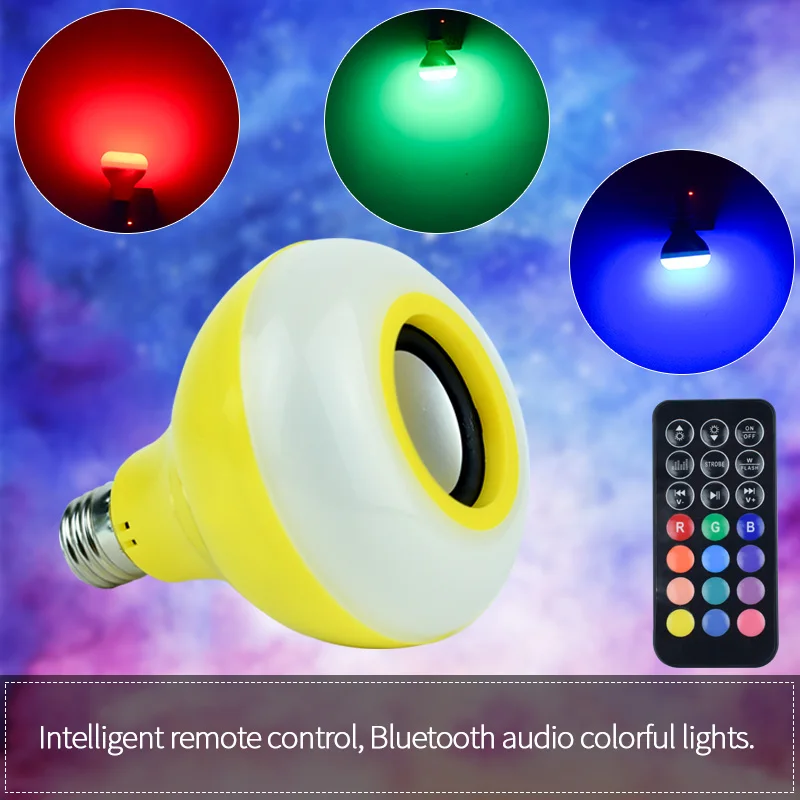 YSH LED Bulb Light RGB Wireless Bluetooth Speaker Music Playing Audio Dimmable colorful Remote Controllor light lamp music play