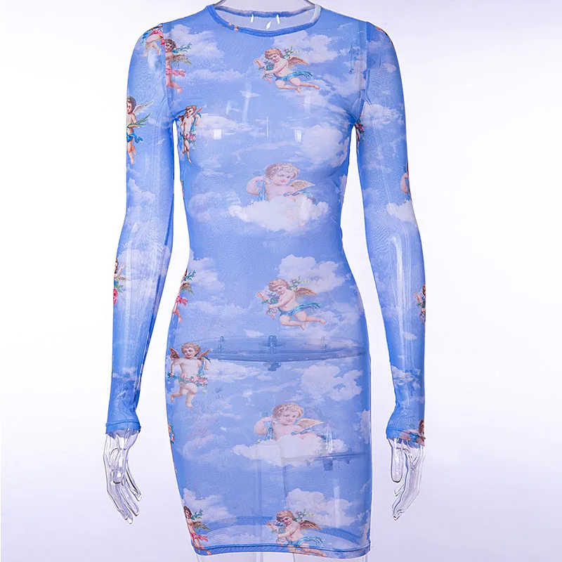 REDCORE пикантные сетчатые женские платья летнее платье с принтом Амура сексуальные