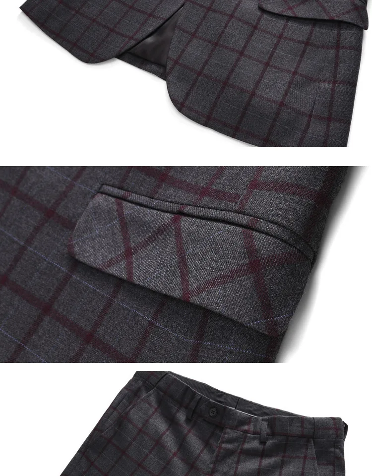 JZ CHIEF 3 шт клетчатый мужской костюм Slim Fit Свадебный костюм жениха куртка повседневный пиджак в деловом стиле брюки жилет элегантный костюм для выпускного вечера мужской