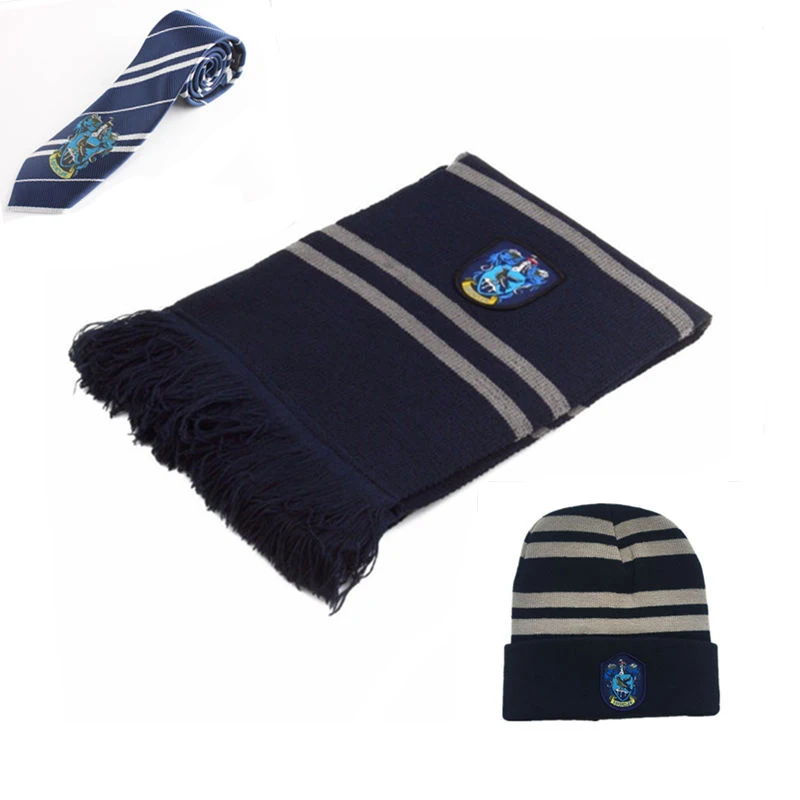 Ravenclaw COSREA Гермиона шарфы Кепка галстук Гриффиндор Slytherinn Ravenclaw Hufflepuff галстук, шляпа, шарф костюм для взрослых детей - Цвет: Ravenclaw