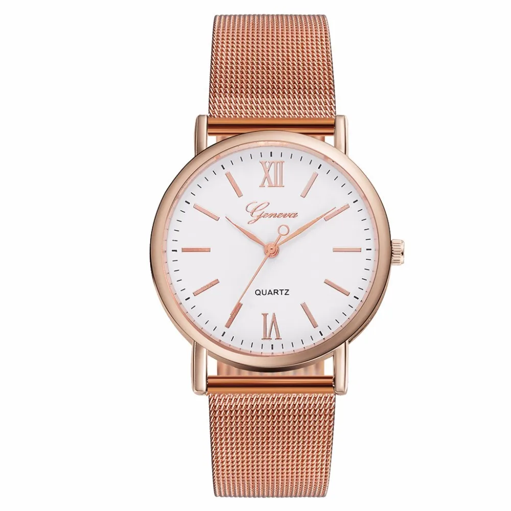 rose gold Vansvar брендовые модные женские часы с серебряной сеткой Geneva Роскошные Аналоговые кварцевые часы из нержавеющей стали Relogio Feminino дропшиппинг - Цвет: rose gold