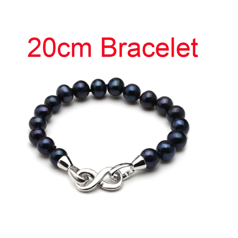 20cm Bracelet Настоящий свадебный ювелирный набор из черного жемчуга для женщин, юбилейное жемчужное ожерелье с браслетом и кольцом из серебра 925 пробы, свадебные украшения в коробке - Цвет камня: 20cm Bracelet