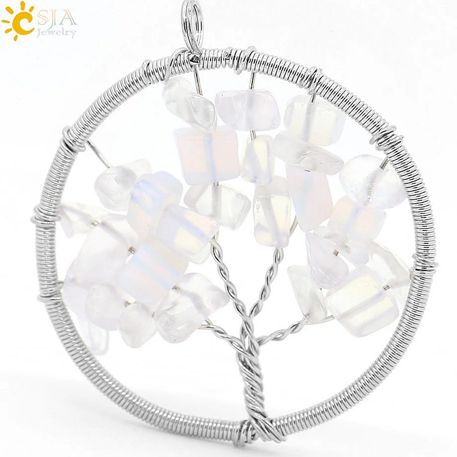 Opal CSJA Wisdom Life Tree натуральный драгоценный камень подвесной рейки лечебный Кристал, кварц чип шарик Радуга ручной работы ювелирные изделия подарок для женщин E055 - Окраска металла: Opal