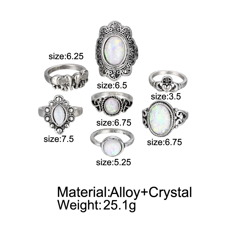 17 км Дизайн Винтаж Opal набор колец на сустав пальца для женщин геометрической формы, в стиле бохо узор цветок кольца вечерние ювелирные изделия в богемном стиле 8 шт./набор