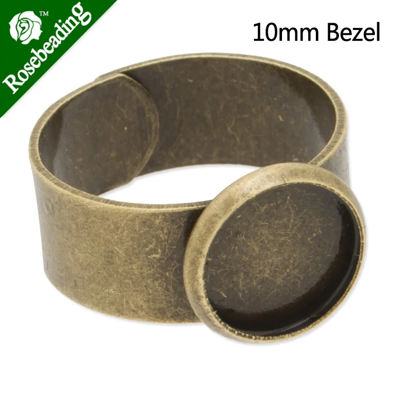 

10mm Round Adjustable Antique Bronze plated Ring Base Setting With 10mm round bezel,Sold 10pcs/lot-C3463