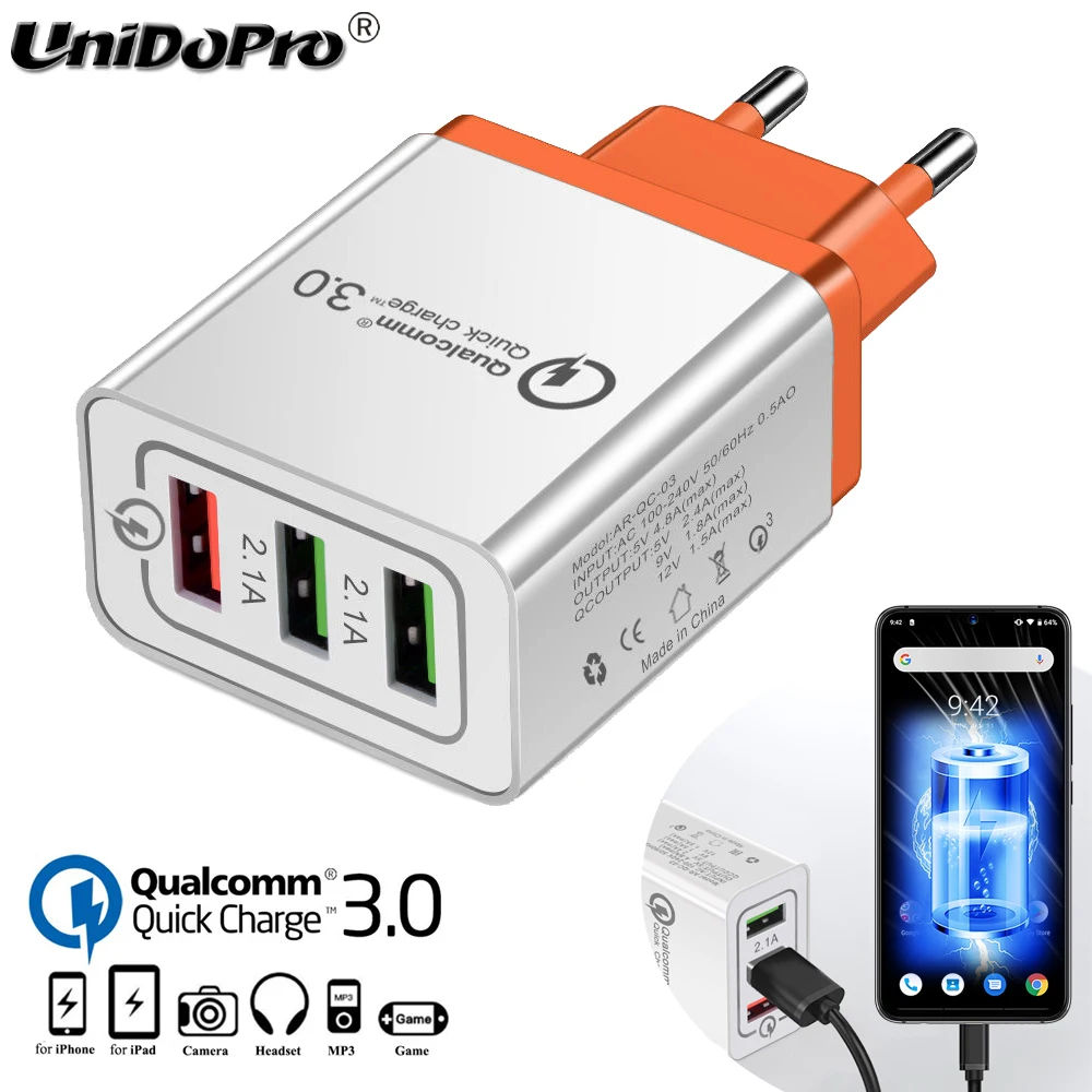 Быстрая зарядка QC 3,0 3-USB евро быстрое зарядное устройство переменного тока для UMIDiGi F1/F1 Play, power, Z Z1 Z2 S2 S3 Pro, A5 Pro, One Max, Crystal