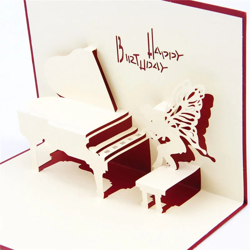 3D лазерная резка ручной работы милый ангел пианино бумажные приглашения