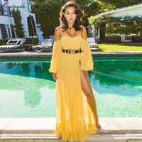 includes briefsocstrade 2019 summer chiffon off shoulder dress sexy mustard bardot bodycon maxi women party dress with sleeves