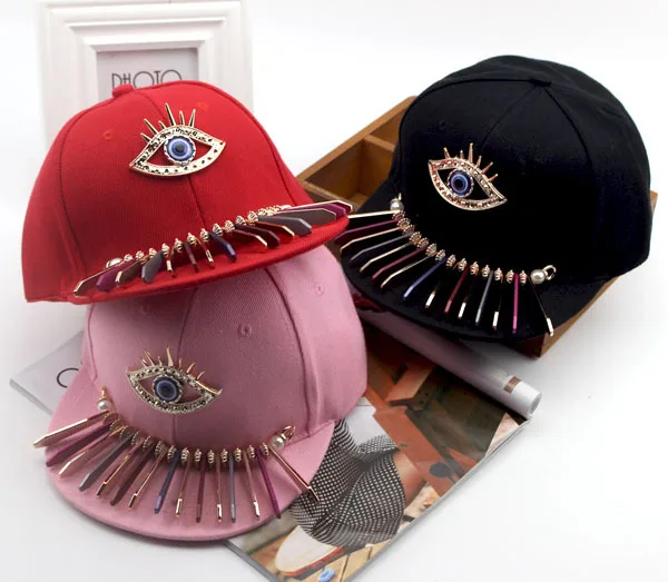 2019 Punk Big Eye Snapback hip hop Cap Kids Children Diamond Baseball Boys Girls Black Gorra Beisbol Hats 50 to 54 cm | Аксессуары для