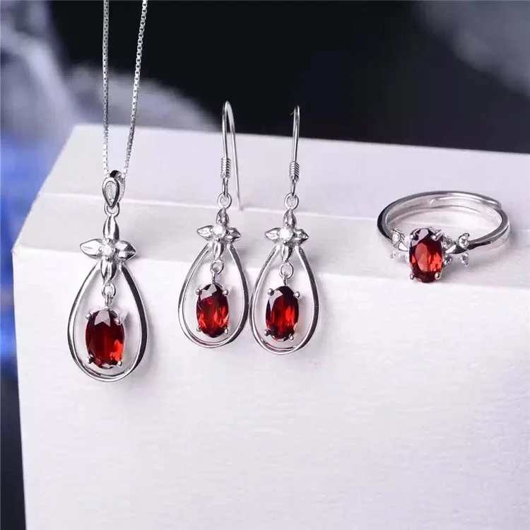KJJEAXCMY boutique jewels женское кольцо с натуральным гранатом серьги-подвески из 3 частей
