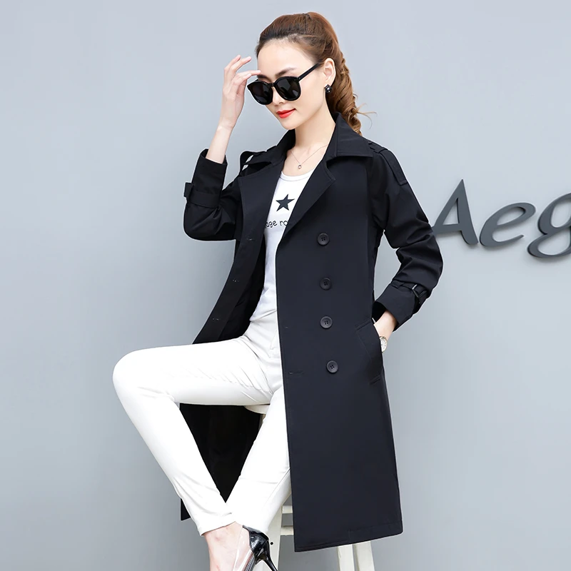 Женский двубортный длинный тренчкот Повседневная ветровка с длинным рукавом