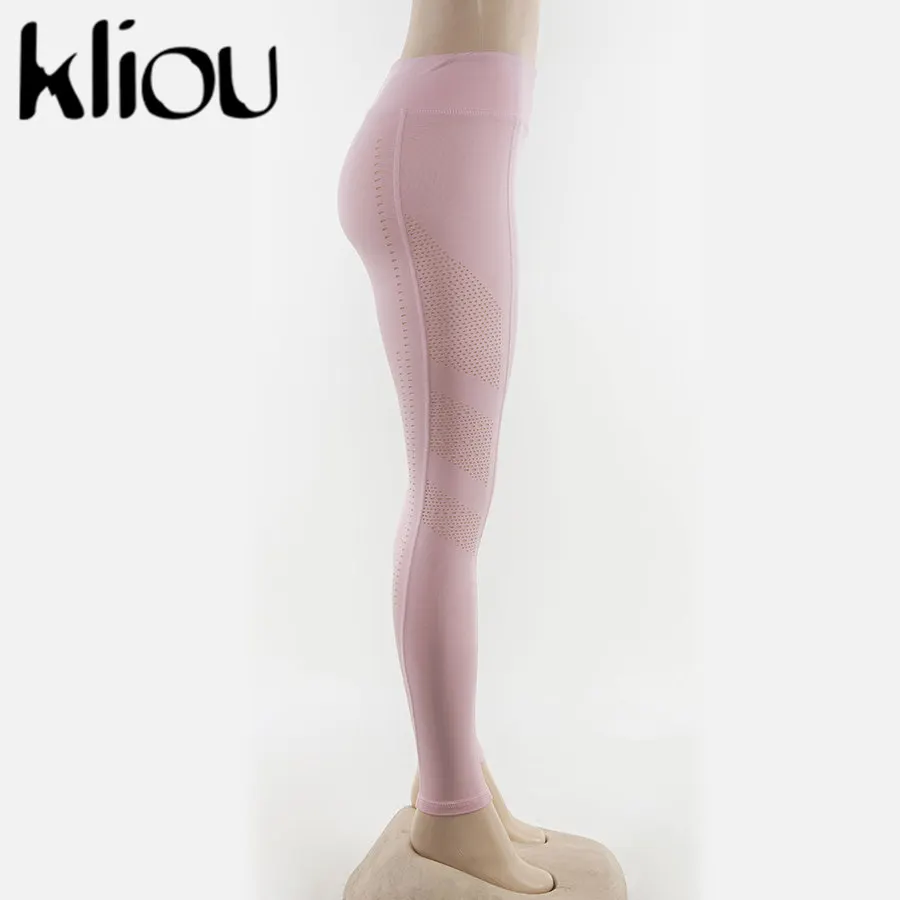 Kliou Новые женские модные длинные облегающие эластичные однотонные леггинсы спортивные штаны с прозрачными вставками