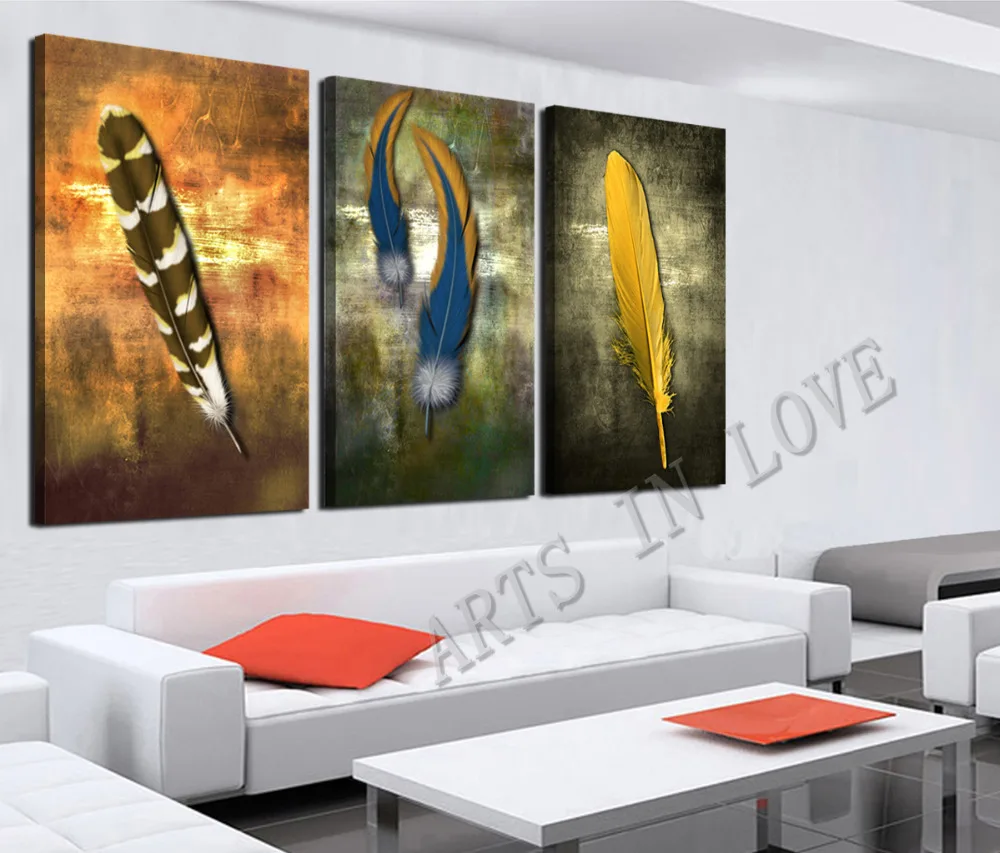 3Panel/Set Modern Household Decorates Yellow Feathers Landscape Wall Picture Oil Print Painting for Living Room | Дом и сад