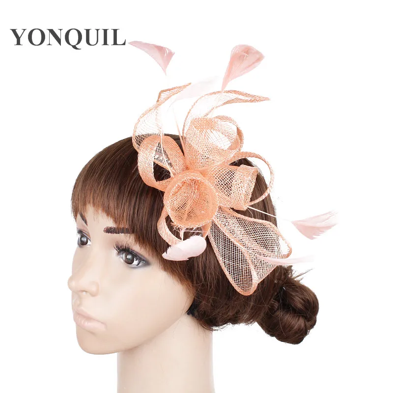 

Red Elegant Ladies Hats Fascinators Sposa Headwear Wedding Hat With Feather Accessories On Hair Combs Or Multiple Colors SYF231