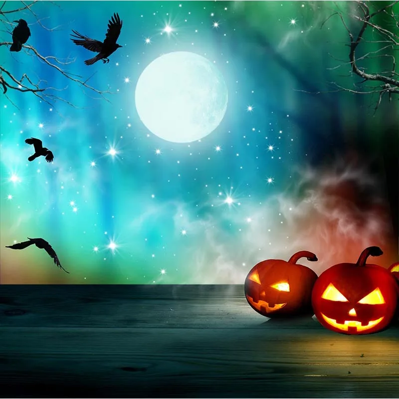 

Halloween Backdrop Photography Moon Ghost Vinyl Backgrounds For Photo Backdrops Wood Floor 250x250cm