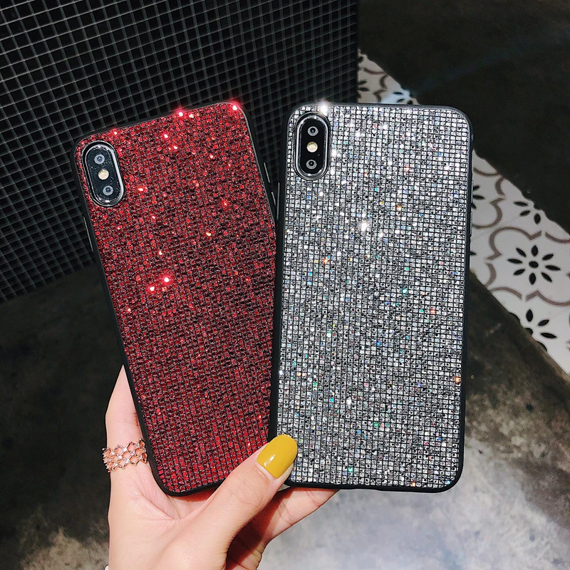 Блестящий чехол с блестками для телефона iPhone X 10 XR 7 8 Plus цветной Ультратонкий