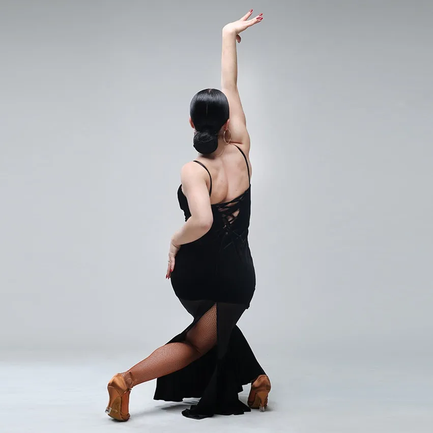 Черное женское платье для танго испанских танцев бальных женская одежда |