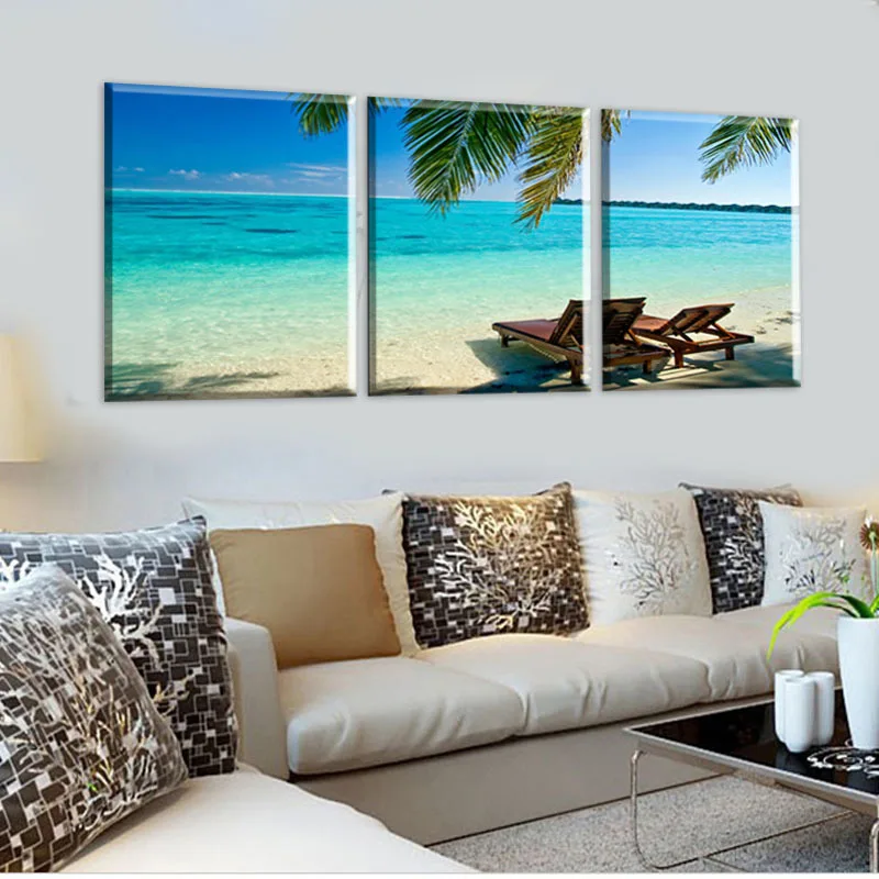 

Free Shipping 3 Panels Hot Modern Simple Abstract Blue Sea Picture Decorative Canvas Painting Living Room Paint Wall Hanging