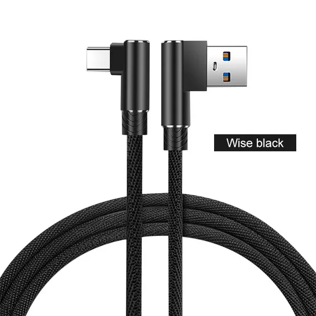 Robotsky 90 градусов usb type-C кабель для samsung A6 S8 2A L локоть USB-C кабель Быстрая Зарядка Кабели для переключателя rend Oneplus6 - Цвет: Black