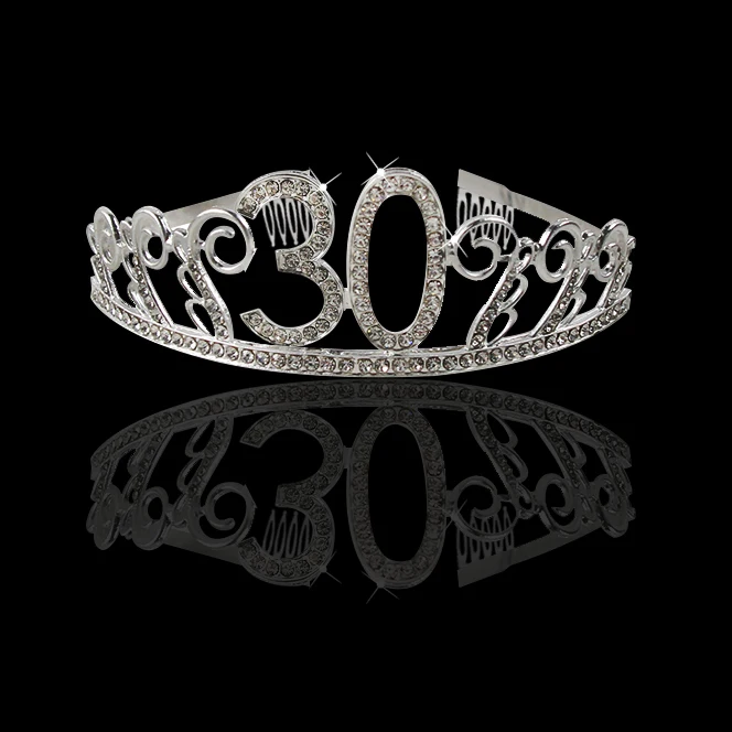 1pc 30th crown 30, 40, 50, вечерние короны для взрослых на день рождения, хрустальные стразы, тиара, корона принцессы, Свадебные или девичьи вечерние украшения - Цвет: 1pc 30th crown