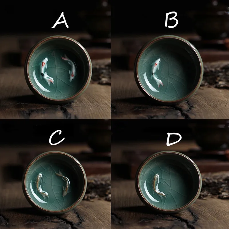 Китайский Longquan Celadon фарфоровая чайная чашка и блюдце чайная чаша с золотой рыбкой 60 мл Celadon Crackle чайная чашка