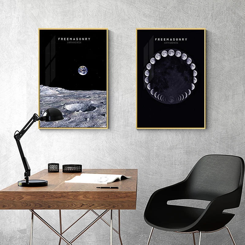 Nordic Style Earth n Moon Canvas Painting Posters Print Freemasonry Modern Decor For Living Room Bedroom Dinning HD Planet | Дом и сад