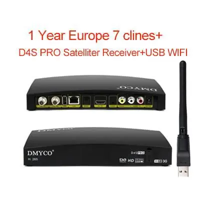 DMYCO DVB-S2 ДЕШИФРАТОР спутникового телевидения lnb Full HD 1080P ТВ тюнер H.265 рецептор с usb wifi Европа 1 год Испания Канал Biss ключ - Цвет: add wifi and clines