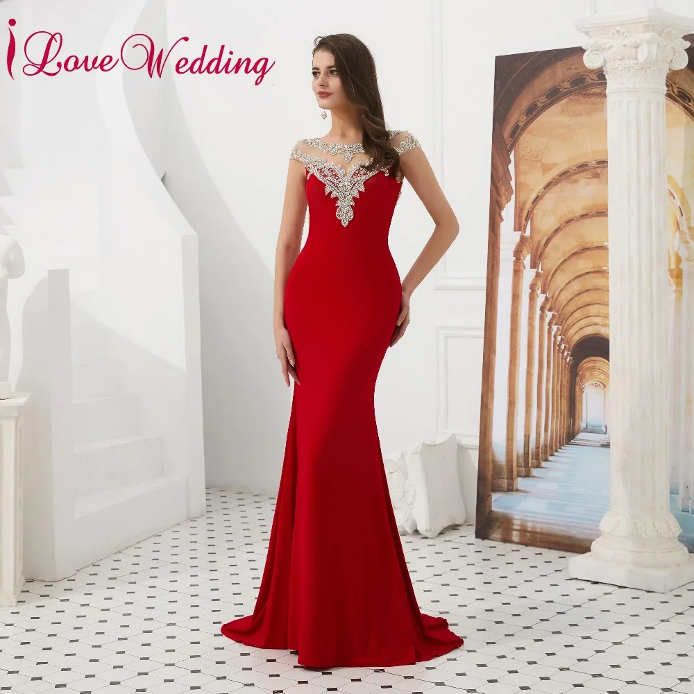 ILoveWedding элегантный Иллюзия с украшением в виде кристаллов бисера Длинные платье для выпускного вечера