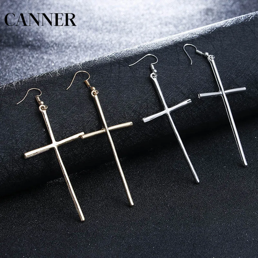 Женские Висячие серьги Canner длинные висячие серебристого цвета с большим крестом