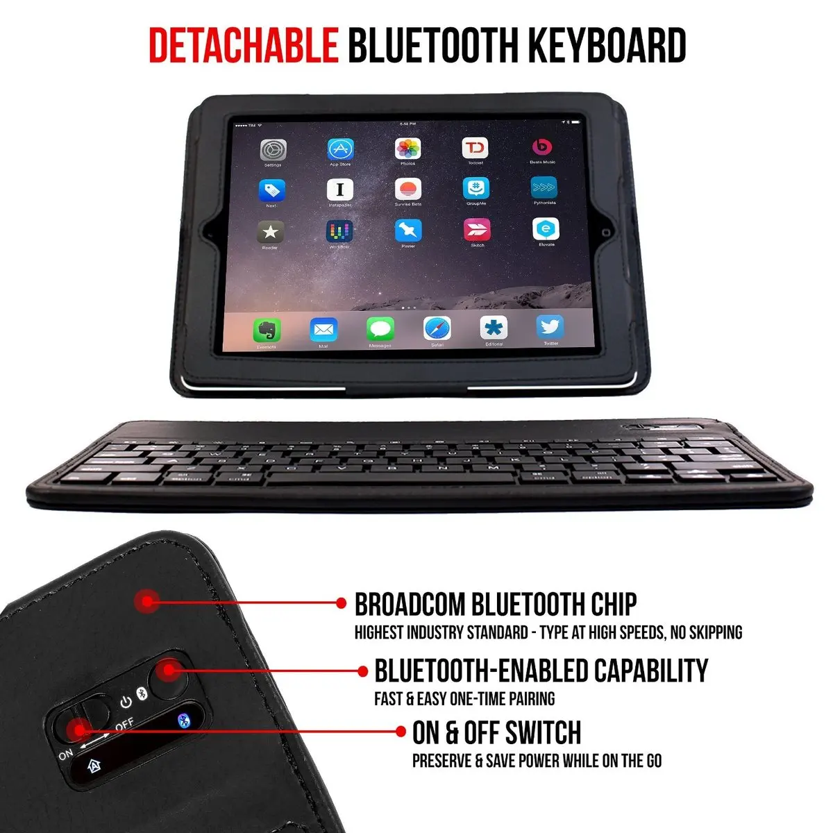 Беспроводной чехол для клавиатуры Bluetooth iPad 2 3 4 Съемный чехол-книжка с подставкой