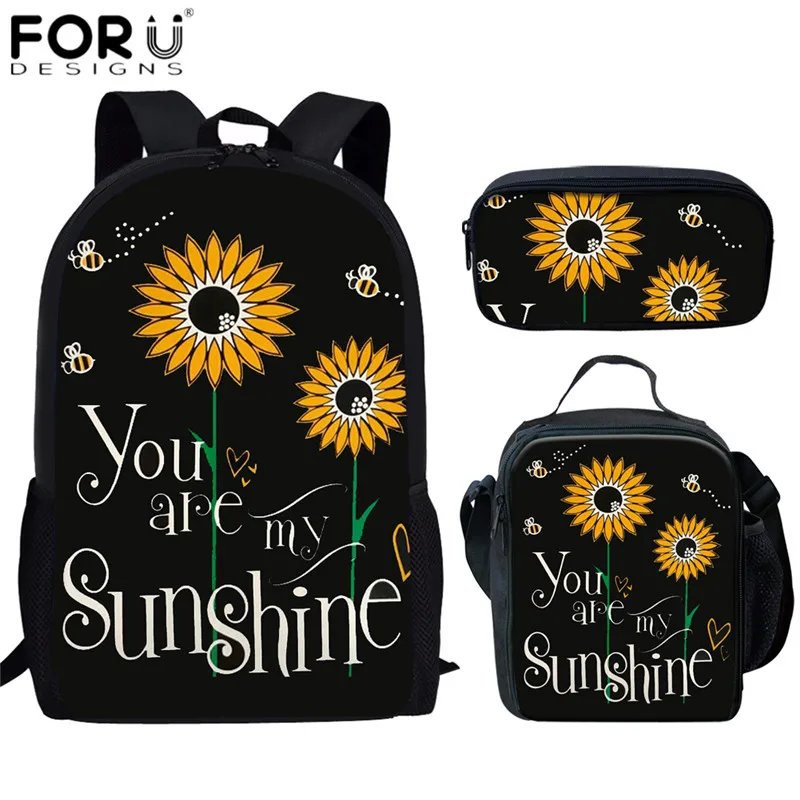 FORUDESIGNS/You are my Sunshine дизайн школьные сумки с принтом в виде подсолнухов 3 шт./компл. школьные сумки для детей девочки книжная сумка для отдыха сумки