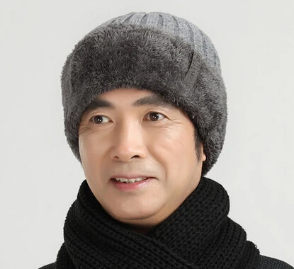 grey hat only Мужские зимние шапочки, шерстяные вязаные шапочки, шапка осенняя и зимняя для пятидесяти лет, бархатная теплая шапка для пожилых мужчин, мужские подарки - Цвет: grey hat only