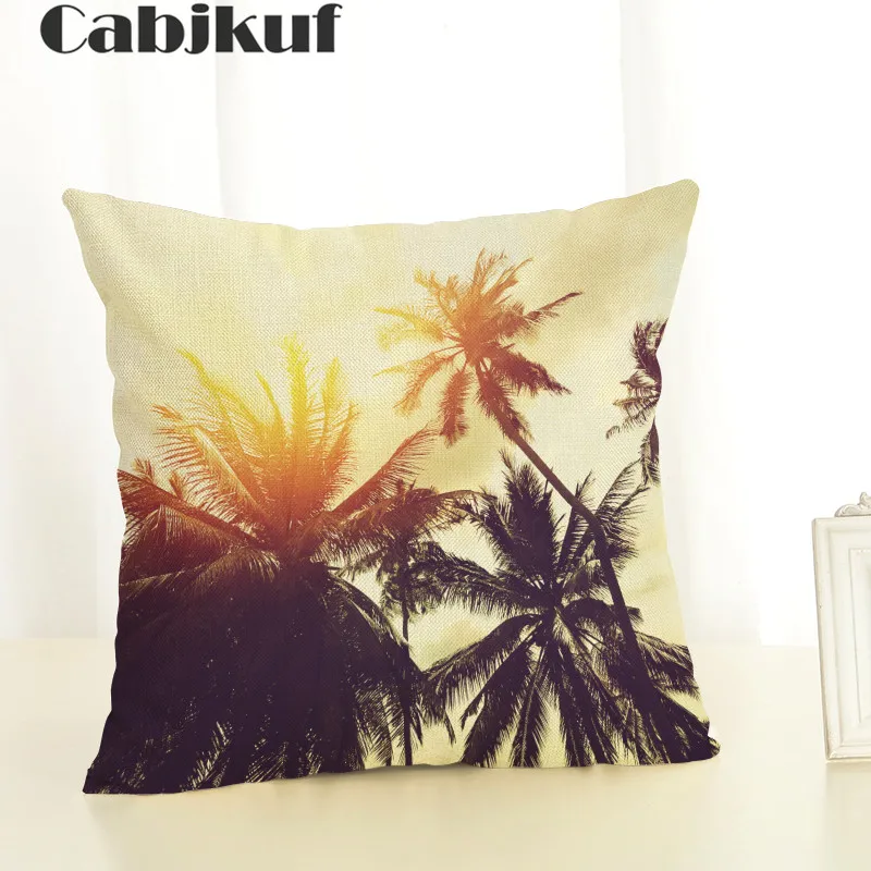 New 45x45 Seaside Scenery Housewear Leaf Ocean Chair Cushion Cover Soft Pillow Case Cojines Almofadas Cotton Linen Square | Дом и сад