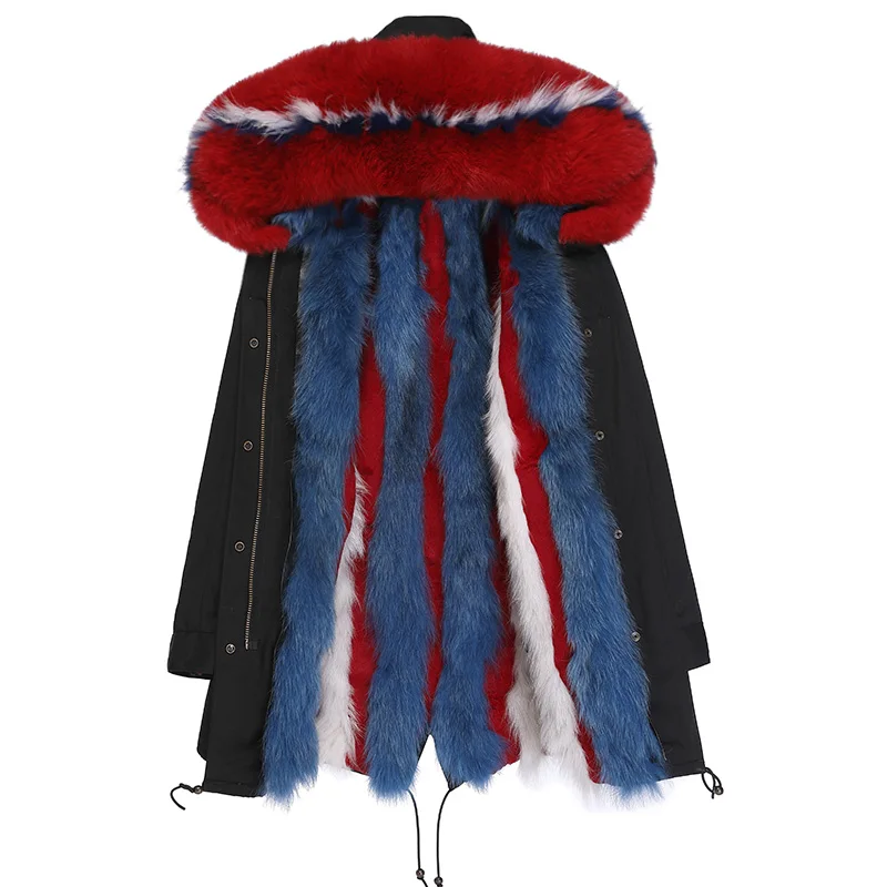 Длинная парка из натурального Лисьего меха с отстегивающимся кроличьим мехом