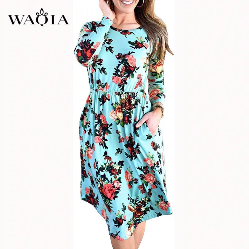 WAQIA 2019 летнее платье с цветочным принтом Пляжное Платье в стиле бохо длинным