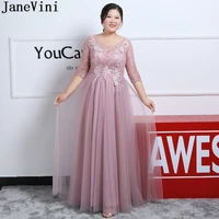 janevini 2019 dusty pink evening dress plus size mother of the bride dresses with sleeve lace appliques tulle formal mother gown