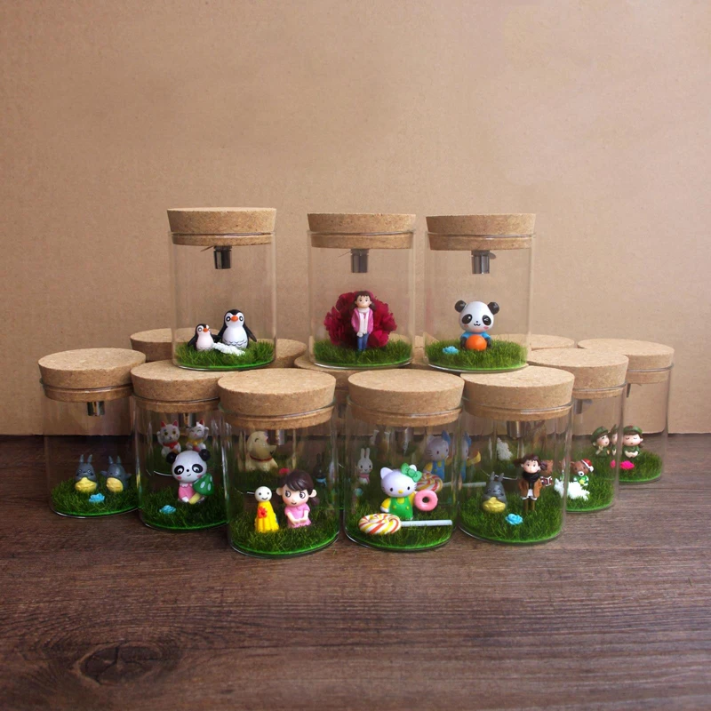 Маленькие прозрачные стеклянные бутылки бутылка Bryophytes и фигурка с пробкой