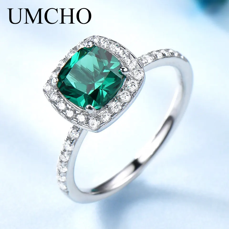 Женское кольцо с изумрудом UMCHO обручальное из серебра 925 пробы зеленым
