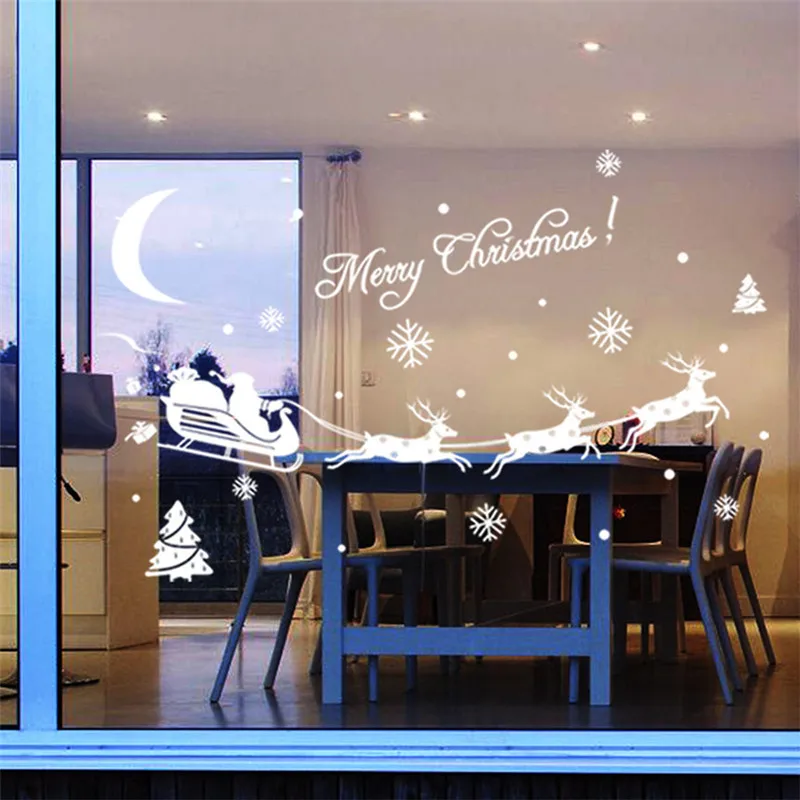 Наклейки на окна с надписью &quotMerry Christmas&quot &quotСанта Клаус&quot настенный стикер