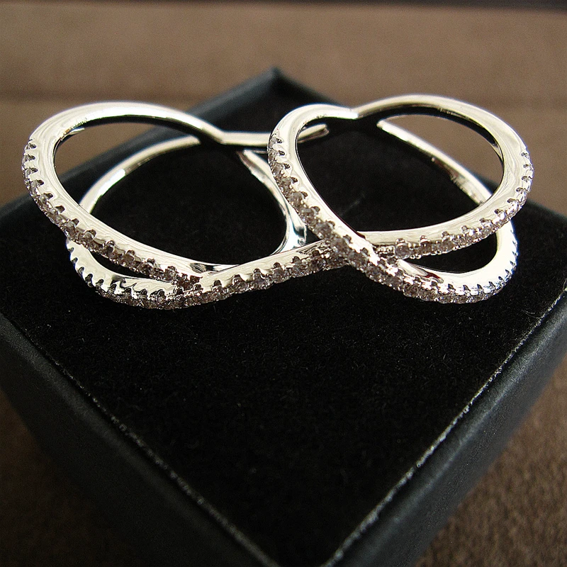 Модные AAA кубические циркония геометрические кривые кольца с двумя пальцами
