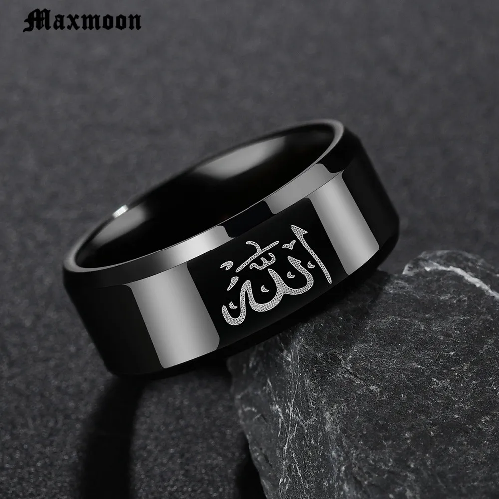 Мужское кольцо из титановой нержавеющей стали MaxmoonFashion черное мусульманское с