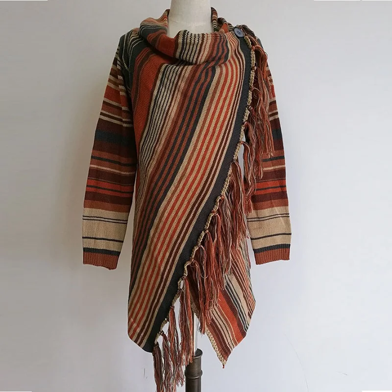 2019 Spring Oversized Sweaters Striped Cardigans Poncho O-Neck Ribbed Sweater Women'S Female Warm Thick Knitted Coarse Jumper |