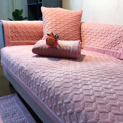 pink Супер мягкий короткий плюшевый диван подушка нескользящий современный чехол четыре сезона универсальный диван полотенце зима sofaccover на заказ - Цвет: pink