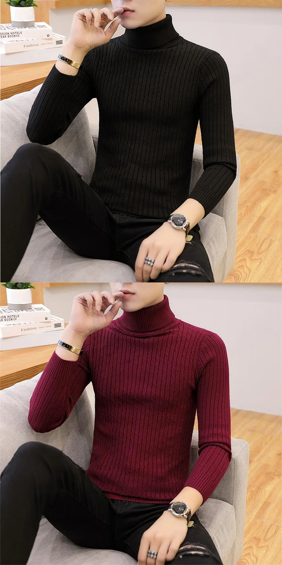 Winter Cashmere Thick Warm Sweater Men Turtleneck Brand Men's Sweater Slim Fit Pullover Men Knitwear Male Double Collar Sweaters