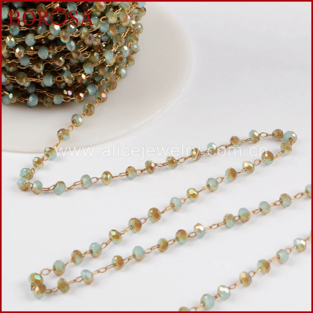 BOROSA 3 мм синие и желтые стеклянные бусины цепи Розария для Drusy ожерелье DIY