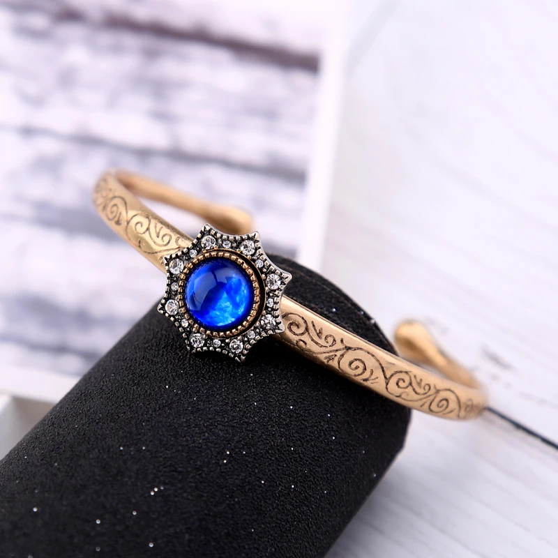 Оптовая цена 2018 новый дизайн синий Винтажный Браслет манжета Открытый Модный